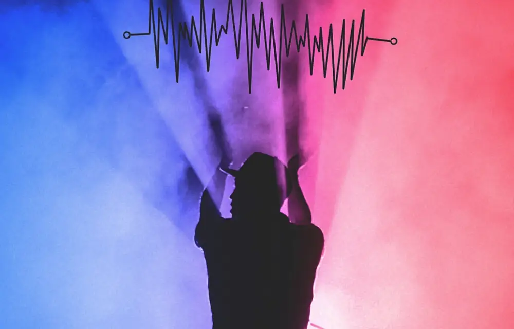 Stage silhouette in colored light