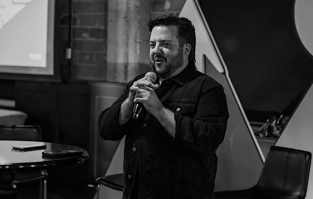Jeremy speaking to a room
